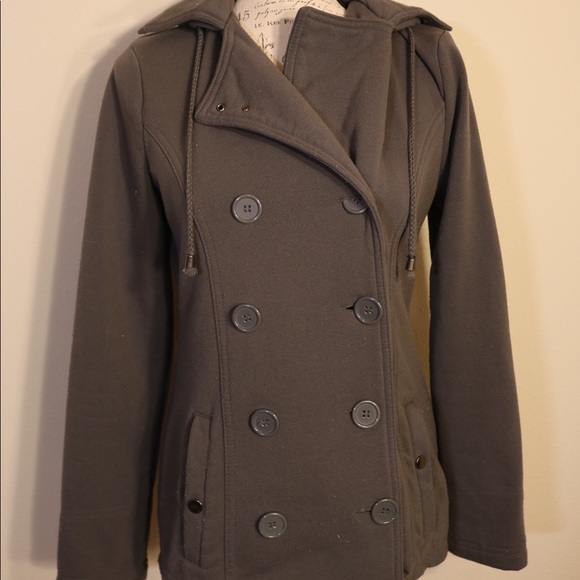 Outer Edge Jackets & Blazers - Gray button up pea coat jacket hoodie large